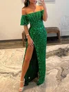 Sheath/Column Off-the-shoulder Velvet Sequins Floor-length Prom Dresses With Split Front #Milly020119649