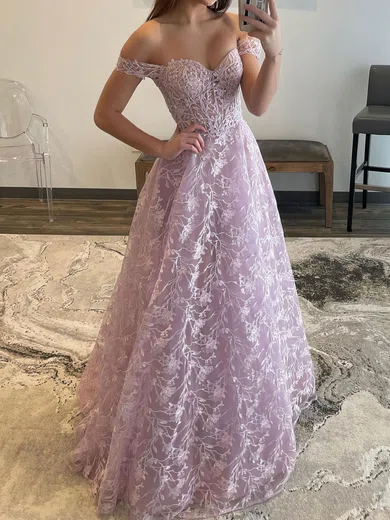 Ball Gown Lace Off-the-shoulder Prom Dresses With Appliques #Milly020119653