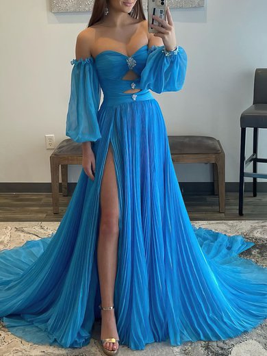 Ball Gown/Princess Off-the-shoulder Chiffon Court Train Prom Dresses With Beading #Milly020119654