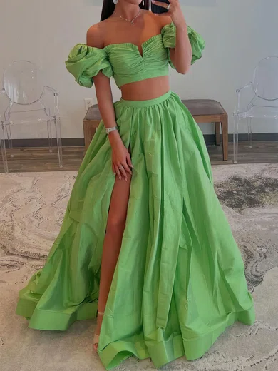 Ball Gown Off-the-shoulder Satin Puff Sleeve Two Piece Prom Dresses #Milly020119663