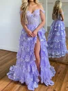 Ball Gown/Princess Off-the-shoulder Tulle Sweep Train Prom Dresses With Tiered S020119874