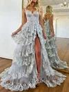 Ball Gown/Princess Off-the-shoulder Tulle Sweep Train Prom Dresses With Appliques Lace #Milly020119875