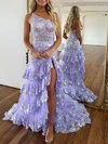 Trumpet/Mermaid One Shoulder Tulle Sweep Train Prom Dresses With Appliques Lace #Milly020119880