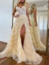Ball Gown/Princess Sweetheart Tulle Sweep Train Prom Dresses With Tiered S020119882