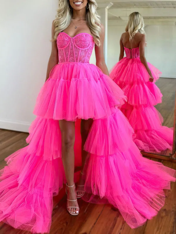 Ball Gown/Princess Sweetheart Lace Tulle Asymmetrical Prom Dresses With Tiered #Milly020119889