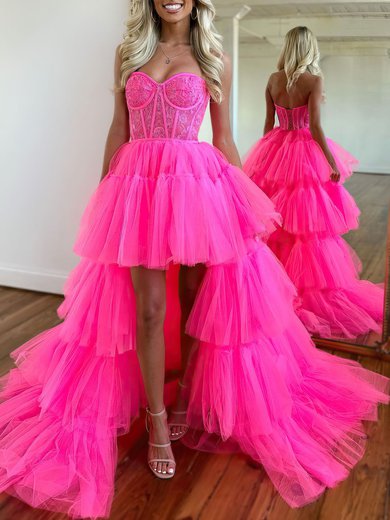 Ball Gown/Princess Sweetheart Lace Tulle Asymmetrical Prom Dresses With Tiered #Milly020119889