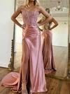 Trumpet/Mermaid Straight Silk-like Satin Sweep Train Prom Dresses With Beading #Milly020119892