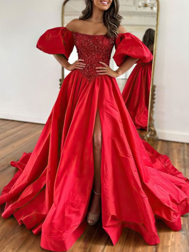 Ball Gown/Princess Off-the-shoulder Satin Court Train Prom Dresses With Beading #Milly020119897
