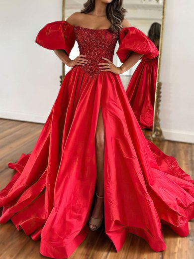 Ball Gown/Princess Off-the-shoulder Satin Court Train Prom Dresses With Beading #Milly020119897