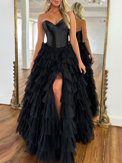 Ball Gown/Princess Sweetheart Tulle Sweep Train Prom Dresses With Tiered #Milly020119904