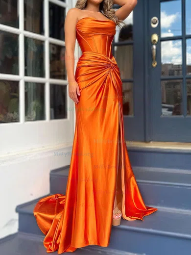 Ruched Flower Trumpet Mermaid Burgundy Sweetheart Satin Prom Dress Ruched Flower Trumpet Mermaid Burgundy Sweetheart Satin Prom Dress