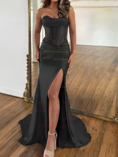 Sweetheart Black Trumpet Mermaid Polka Dots Satin Prom Dress Sweetheart Black Trumpet Mermaid Polka Dots Satin Prom Dress