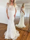Trumpet/Mermaid V-neck Glitter Sweep Train Prom Dresses With Feathers / Fur #Milly020119913