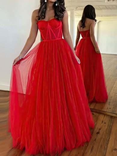 Ball Gown Strapless Lace Tulle Corset Prom Dresses With Ruched #Milly020119915