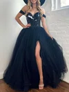 Ball Gown/Princess Off-the-shoulder Tulle Glitter Sweep Train Prom Dresses With Split Front #Milly020119929