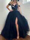 Ball Gown/Princess Off-the-shoulder Tulle Glitter Sweep Train Prom Dresses With Split Front #Milly020119929