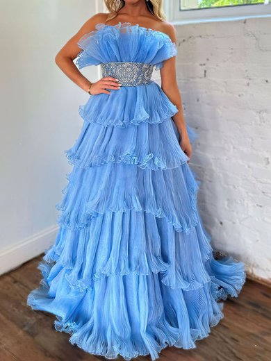 Ball Gown/Princess Straight Organza Sweep Train Prom Dresses With Beading #Milly020119930