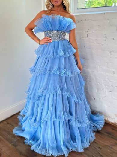 Ball Gown/Princess Straight Organza Sweep Train Prom Dresses With Beading #Milly020119930