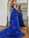 Ball Gown/Princess Off-the-shoulder Tulle Sweep Train Prom Dresses With Tiered S020119937