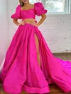 Ball Gown/Princess Square Neckline Satin Court Train Prom Dresses With Ruched #Milly020119942