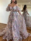 Ball Gown/Princess Off-the-shoulder Tulle Court Train Prom Dresses With Sashes / Ribbons #Milly020119949