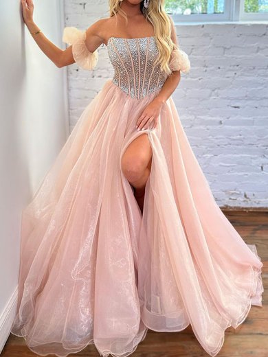 Ball Gown/Princess Straight Organza Sweep Train Prom Dresses With Split Front #Milly020119958