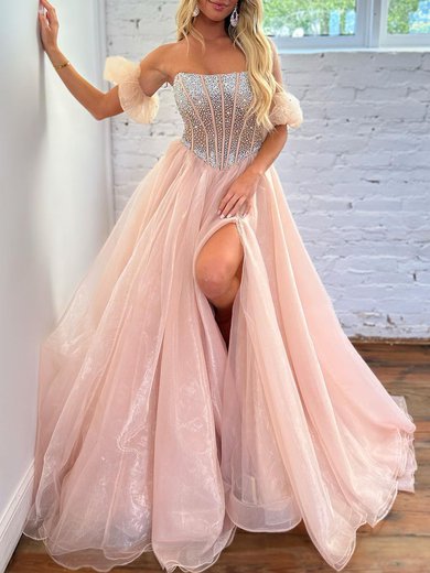 Ball Gown/Princess Straight Organza Sweep Train Prom Dresses With Split Front #Milly020119958