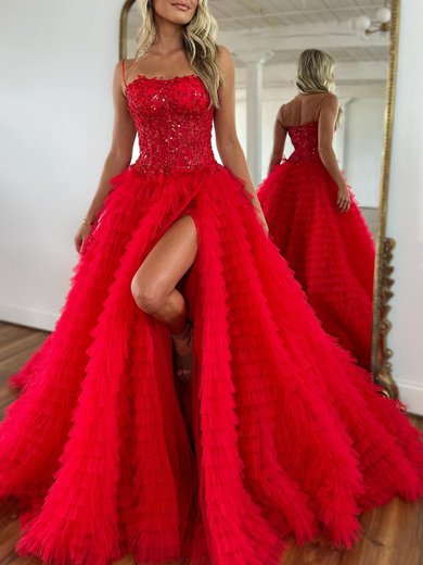 Ball Gown/Princess Sweetheart Tulle Court Train Prom Dresses With Appliques Lace #Milly020119962
