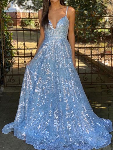 Ball Gown/Princess V-neck Glitter Sweep Train Prom Dresses #Milly020119974