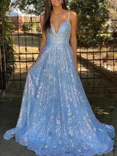 Ball Gown/Princess V-neck Glitter Sweep Train Prom Dresses #Milly020119974