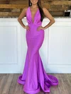 Trumpet/Mermaid V-neck Jersey Sweep Train Prom Dresses With Ruched #Milly020119981