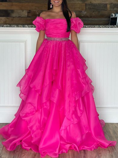 Ball Gown/Princess Off-the-shoulder Organza Sweep Train Prom Dresses With Ruffles #Milly020119990