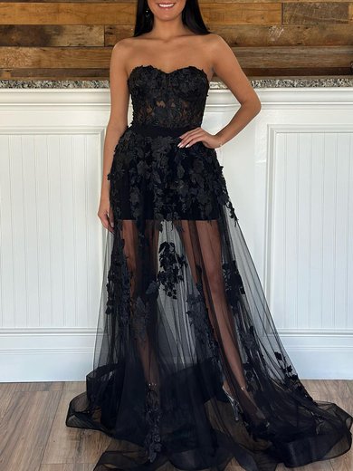 Ball Gown/Princess Sweetheart Tulle Sweep Train Prom Dresses With Appliques Lace #Milly020119999