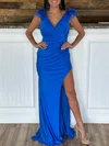 Sheath/Column V-neck Jersey Sweep Train Prom Dresses With Ruched #Milly020120001