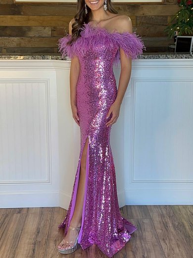 Trumpet/Mermaid Off-the-shoulder Sequined Sweep Train Prom Dresses With Feathers / Fur S020120006