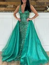 Trumpet/Mermaid V-neck Organza Sequined Watteau Train Prom Dresses #Milly020120013