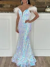 Trumpet/Mermaid Off-the-shoulder Sequined Floor-length Prom Dresses With Feathers / Fur #Milly020120016