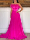 A-line Straight Chiffon Sweep Train Prom Dresses With Feathers / Fur #Milly020120020