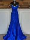 Trumpet/Mermaid Off-the-shoulder Silk-like Satin Sweep Train Prom Dresses With Ruched #Milly020120032