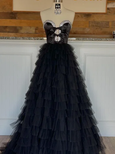 Ball Gown V-neck Tulle Ruffle Tiered Prom Dresses With Beading #Milly020120033