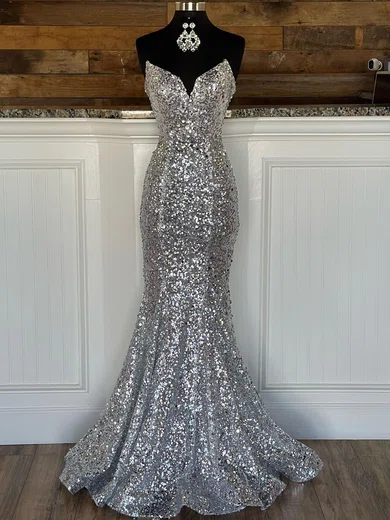 Mermaid V-neck Sparkly Sequin Prom Dresses #Milly020120035