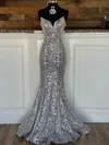 Trumpet/Mermaid V-neck Sequined Sweep Train Prom Dresses #Milly020120035