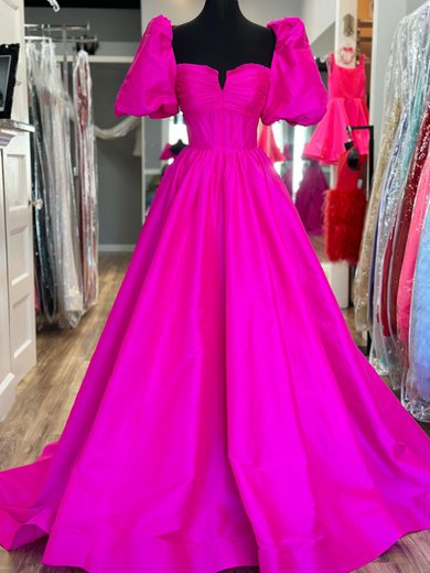 Ball Gown/Princess Square Neckline Satin Court Train Prom Dresses With Ruched #Milly020120037