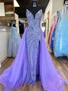 Sheath/Column V-neck Organza Sequined Watteau Train Prom Dresses With Split Front #Milly020120038