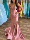 Trumpet/Mermaid Sweetheart Silk-like Satin Sweep Train Prom Dresses With Ruched #Milly020120043