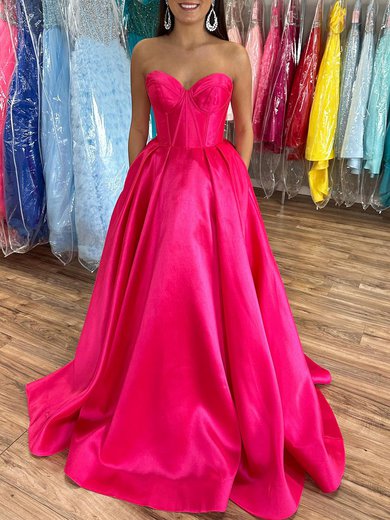 Ball Gown/Princess Sweetheart Satin Sweep Train Prom Dresses With Pockets #Milly020120044