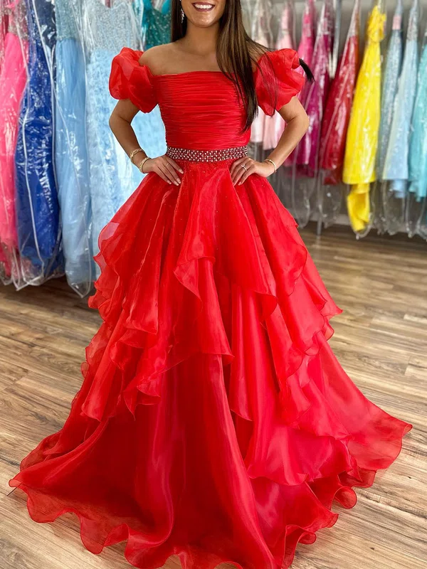 Ball Gown/Princess Off-the-shoulder Organza Sweep Train Prom Dresses With Ruffles #Milly020120045