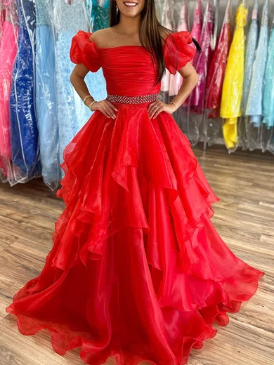 Ball Gown Off-the-shoulder Organza Ruffle Prom Dresses With Beading #Milly020120045