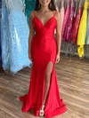 Trumpet/Mermaid V-neck Jersey Sweep Train Prom Dresses With Ruched #Milly020120046