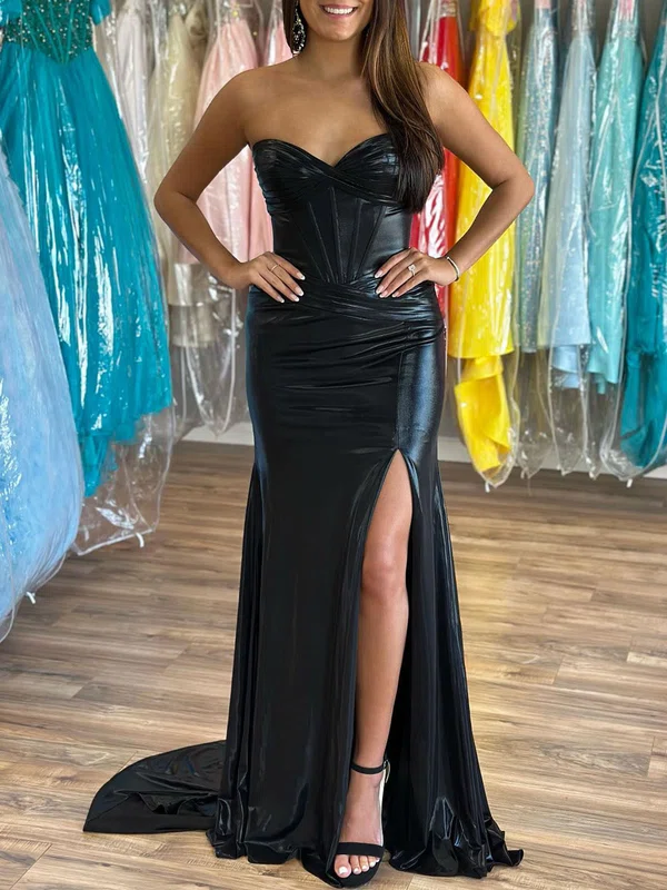 Trumpet/Mermaid Sweetheart Metallic Sweep Train Prom Dresses With Ruched #Milly020120049